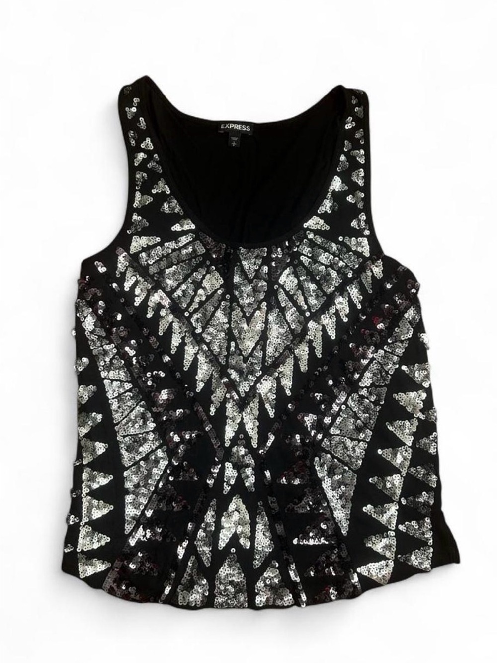 Express Black Tank with Silver Sequin Geometric Design